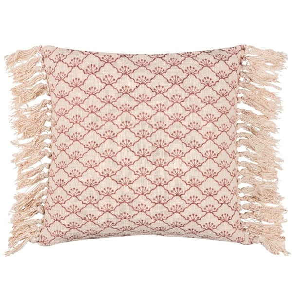 Yard Saku Kuddfodral med fransar, Blommönster, 50cm x 50cm, Kilm Röd Kilm Red 50cm x 50cm