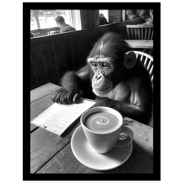 Ada Ingram Hipster Chimp inramad affisch 40cm x 30cm Svart/Grå Black/Grey 40cm x 30cm
