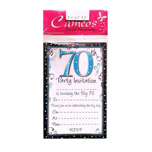 Cameos Swirl 70-årsinbjudningar (20-pack) One Size Vit/Blå/ White/Blue/Black One Size