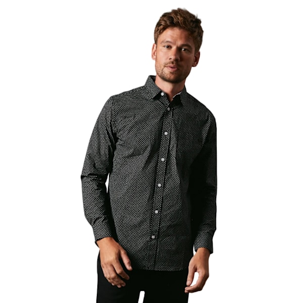 Maine Herr Micro Floral Långärmad Skjorta M Svart Black M