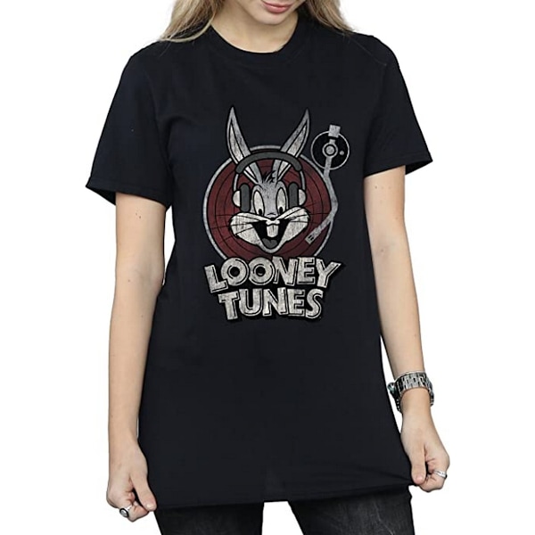 Looney Tunes Dam/Damer Bugs Bunny Cirkel Bomull Logotyp Pojkvän Black M