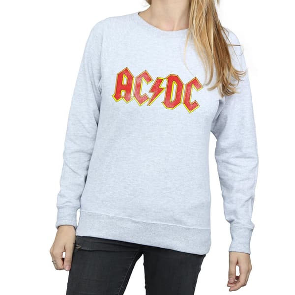 AC/DC Dam/Kvinnor Distressed Logo Heather Sweatshirt S Heathe Heather Grey S