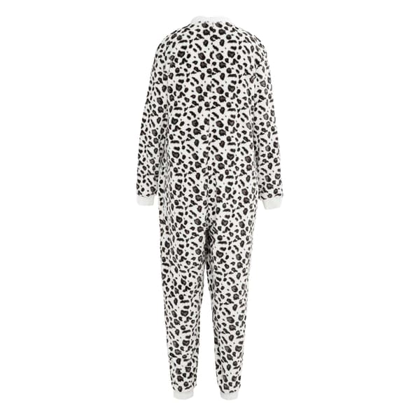 Linea Dam Leopardmönstrad Fleece-pyjamas i ett stycke 1 Black/White 14 UK