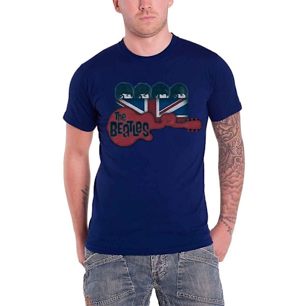 The Beatles Unisex Adult Guitar & Flag T-Shirt XXL Marinblå Navy Blue XXL