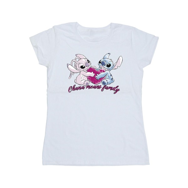 Disney Dam/Kvinnor Lilo Och Stitch Ohana Hjärta Med Ängel Bomull T-shirt White M