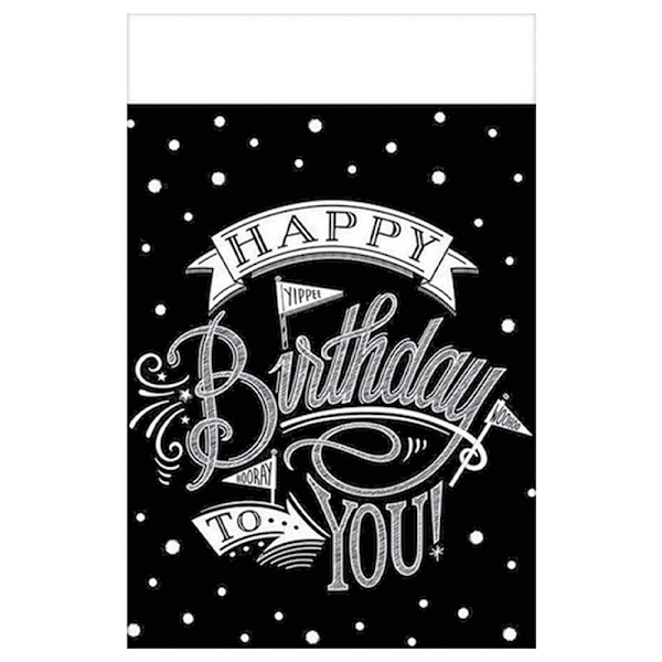 Amscan Happy Birthday To You Plastbordsduk för festbord, One Size Black/White One Size