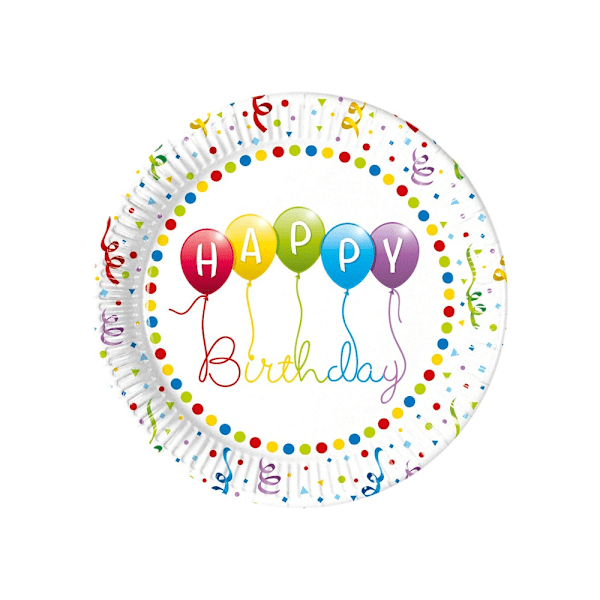 Procos Swirl Happy Birthday engångstallrikar (förpackning om 8) One S White/Multicoloured One Size