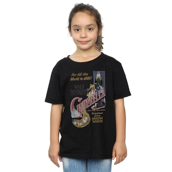 Disney Princess Girls Cinderella Retro Poster Bomull T-shirt 9- Black 9-11 Years