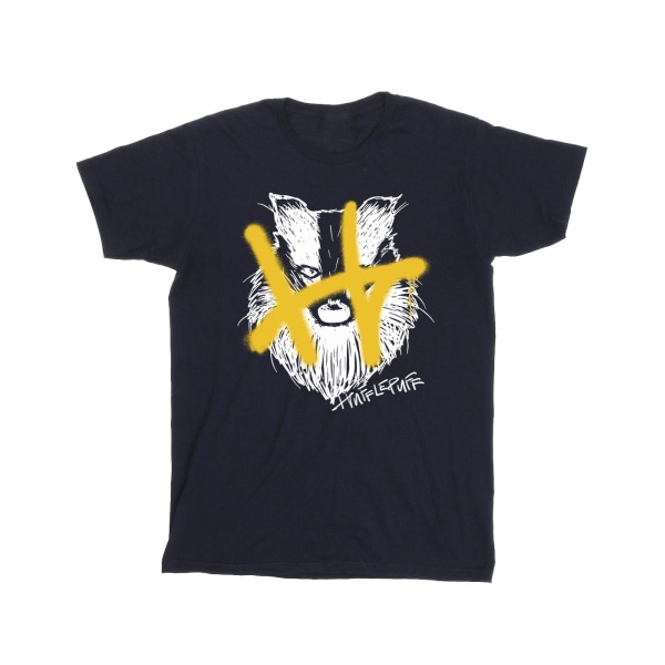 Harry Potter T-shirt för flickor Hufflepuff Pop Spray bomull 7-8 år Navy Blue 7-8 Years