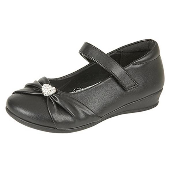 US Brass Girls Paige II Touch Fastening Bar Diamante Trim Shoes Black Matt 12 UK Junior
