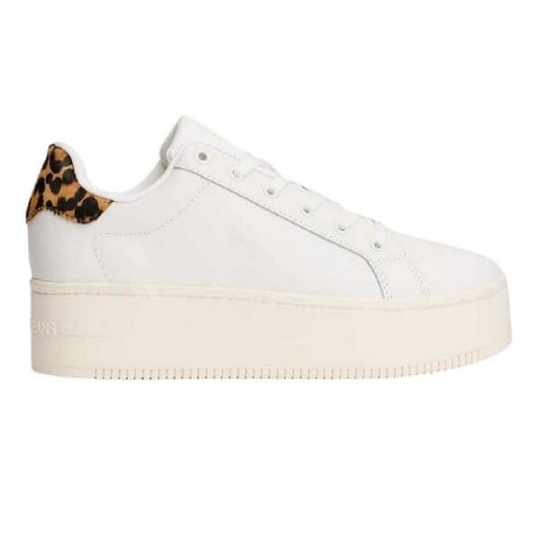 Tommy Jeans Dam Leopardmönstrade Platåsneakers i Läder Ivory/Leopard 6 UK