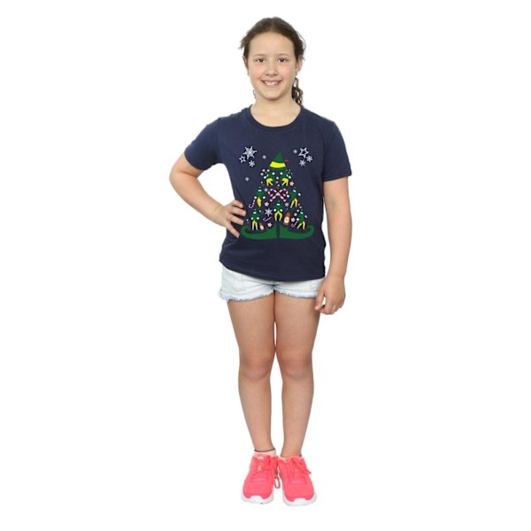 Elf Girls Julgran Bomull T-shirt 7-8 år Marinblå Navy Blue 7-8 Years