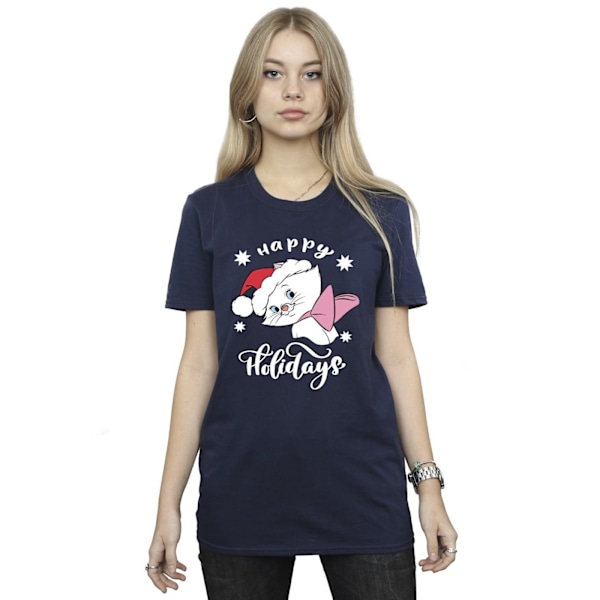 Disney Dam/Damer The Aristocats Happy Holidays Bomull Boyfriend T-Shirt Navy Blue 5XL