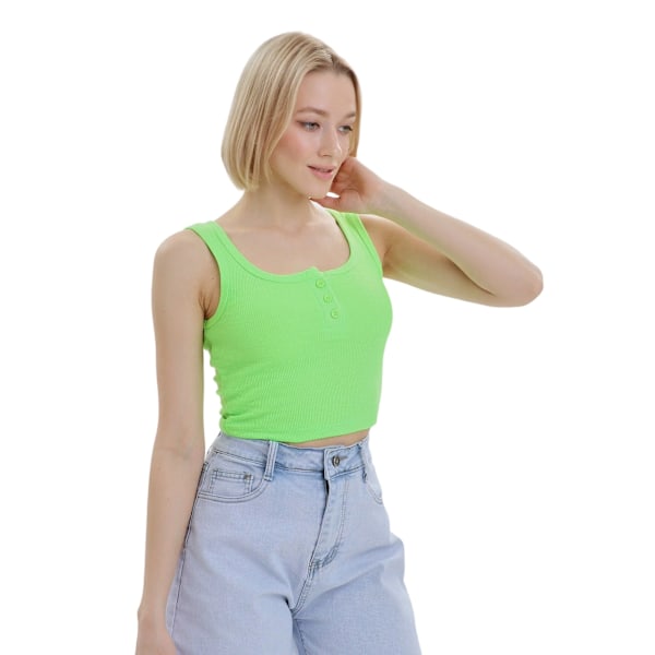 Lookus Dam/Kvinnor Mercan Knapp Crop Top S Neon Grön Neon Green S