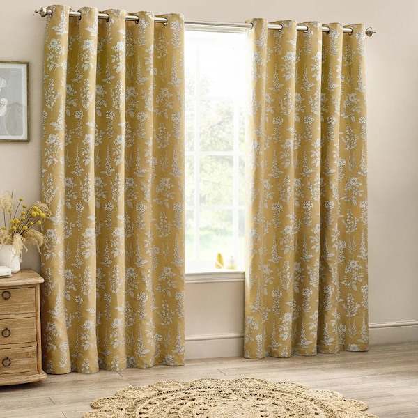 Wylder Nature Sophia Jacquard Blommiga Öglettgardiner 229cm x 137cm Guld Gold 229cm x 137cm