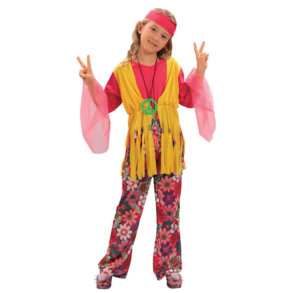 Bristol Novelty Flickor Hippie Kostym S Rosa/Gul Pink/Yellow S