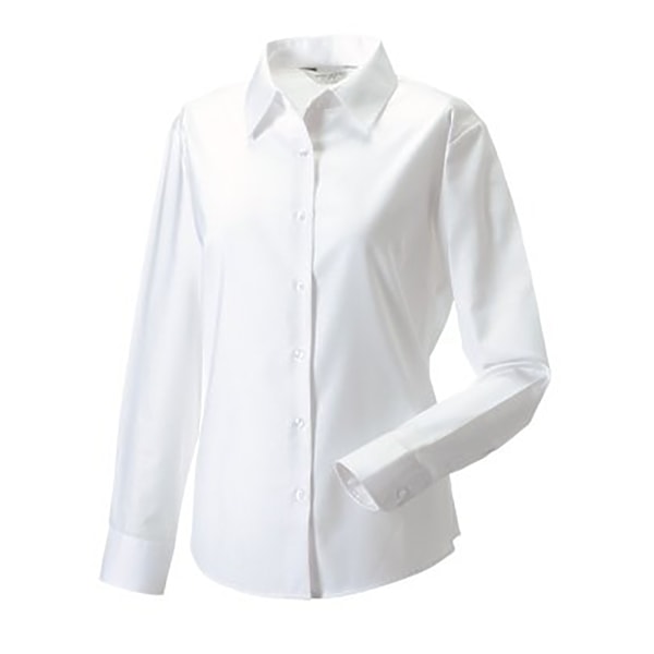 Russell Collection Dam/Kvinnors Långärmad Easy Care Oxford S White L