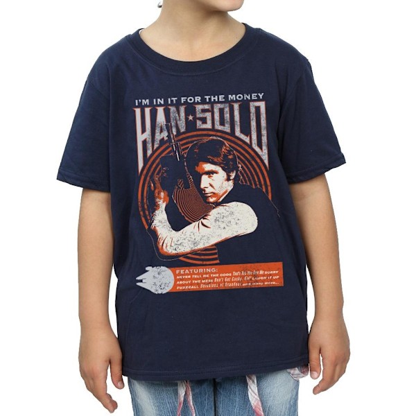 Star Wars Girls Han Solo Rock Poster Bomull T-shirt 7-8 år N Navy Blue 7-8 Years