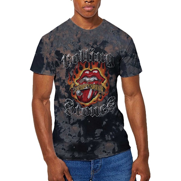 The Rolling Stones Unisex Adult Tattoo Flames Tie Dye T-Shirt S Grey S