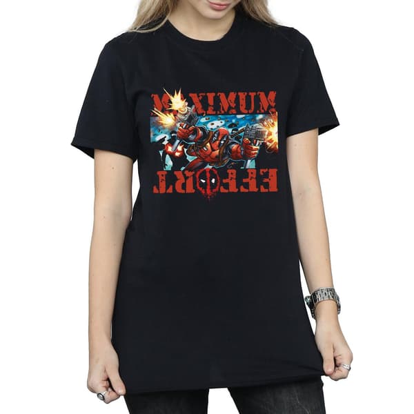 Marvel Dam Deadpool Maximum Effort Bomull Boyfriend T-shirt Black 3XL