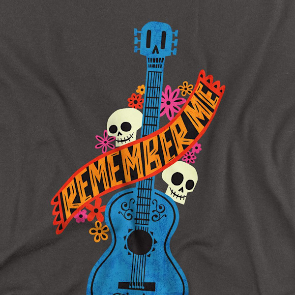 Coco Unisex Vuxen Remember Me Gitarr Med Döskallar T-Shirt XXL Ch Charcoal XXL