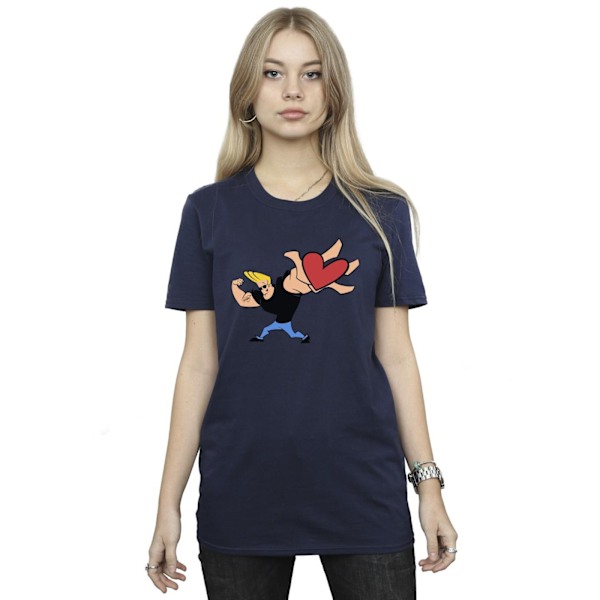 Johnny Bravo Dam/Damer Hjärta Present Bomull Boyfriend T-shirt Navy Blue L