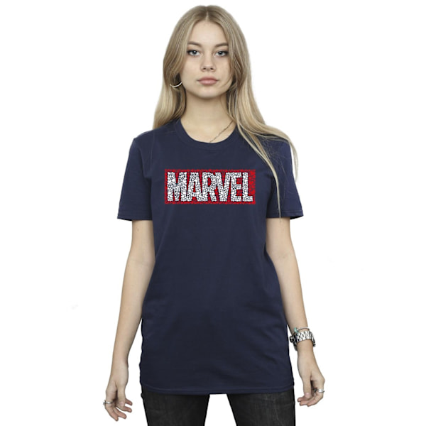 Marvel Comics Hjärtlogotyp Bomull Boyfriend T-shirt för damer Navy Blue XL