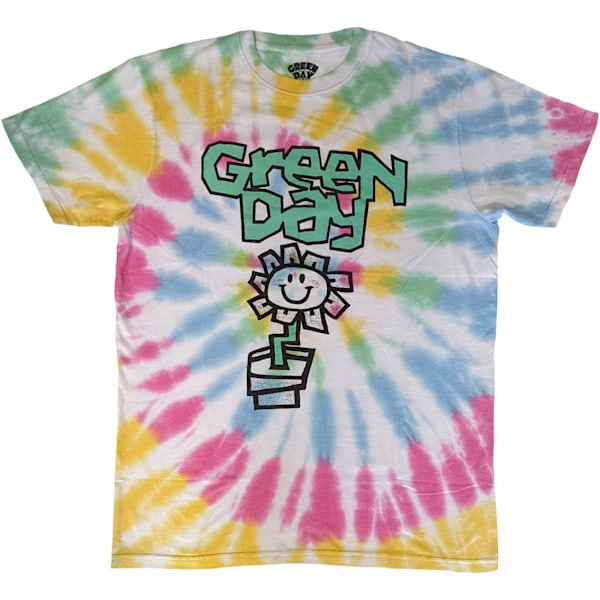 Green Day Unisex Vuxen Blomma Kruka Tie Dye T-Shirt XL Flerfärgad Multicoloured XL