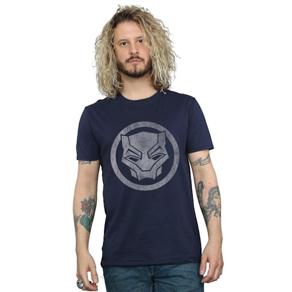 Black Panther Herr Distressed Logo Bomull T-Shirt L Marinblå Navy Blue L