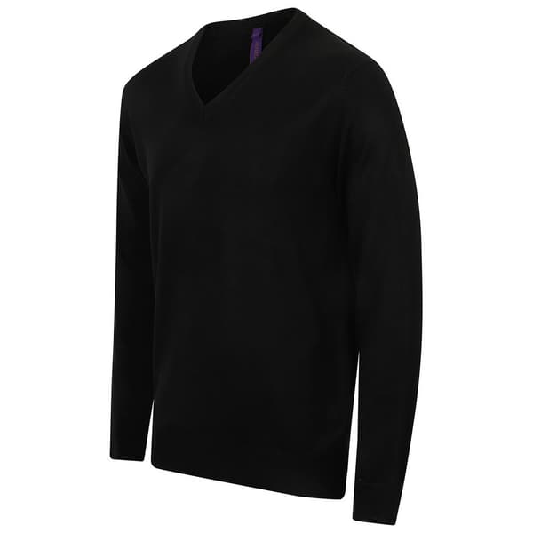 Henbury Herr Acryl V-ringad Sweatshirt 3XL Svart Black 3XL