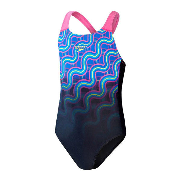 Speedo Girls Splashback Digital One Piece Baddräkt 13-14 år Blue/Black/Pink 13-14 Years