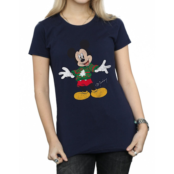 Disney Dam/Kvinnor Mickey Mouse Jultröja Bomull T-shirt Navy Blue XXL