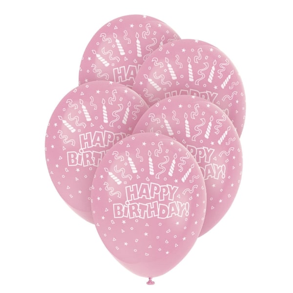 Unika Party Latex Pärlemor Happy Birthday Ballonger (5-pack) Pink/White One Size