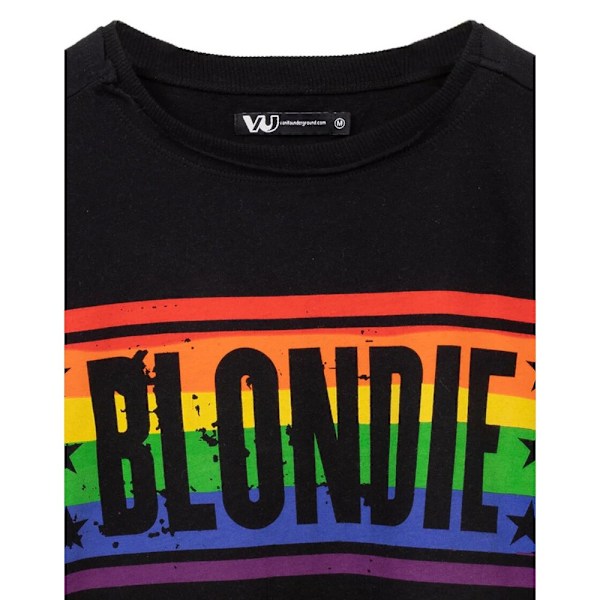 Blondie Dam/Kvinnor Regnbåge Crop T-Shirt S Svart/Blå/Orange Black/Blue/Orange S