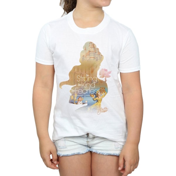 Beauty And The Beast Flickor Belle Silhuett Bomull T-shirt 5-6 White 5-6 Years