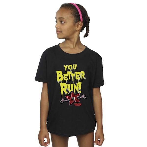 Netflix Girls Stranger Things You Better Run Bomull T-shirt 7-8 Black 7-8 Years