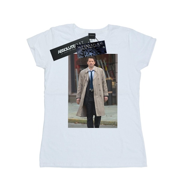 Supernatural Dam/Kvinnor Castiel Foto Bomull T-shirt M White M