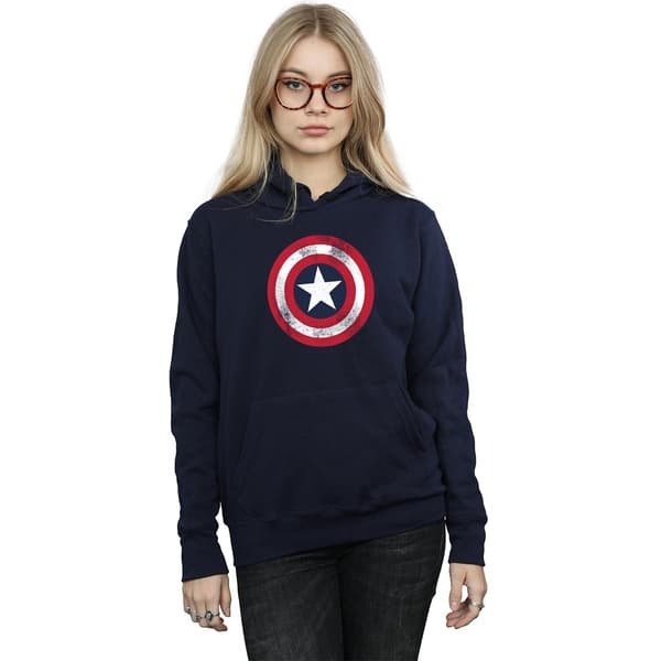 Marvel Dam Captain America Distressed Shield Hoodie M Navy Blue M
