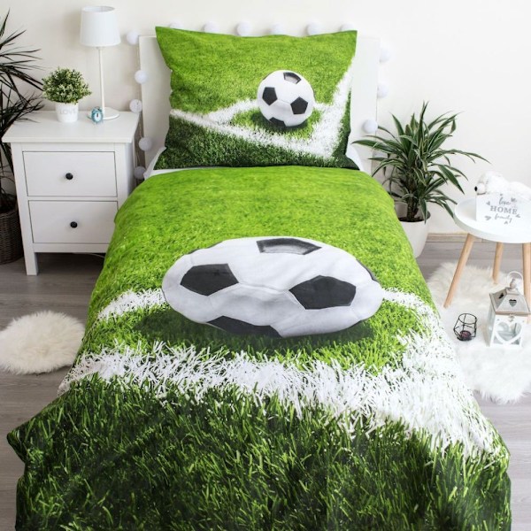 Jerry Fabrics Bomulls Påslakanset Fotboll Enkel Svart/Vit Black/White/Green Single