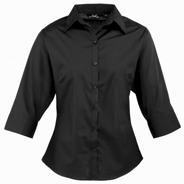 Premier 3/4-ärmsskjorta i poplin / Enfärgad arbetsskjorta 24 Svart Black 24