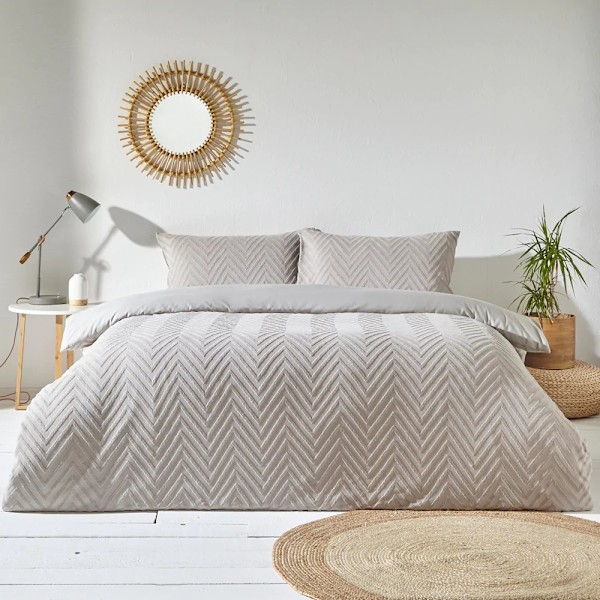 The Linen Yard Tufted Chevron Påslakan Set Singel Stone Stone Single