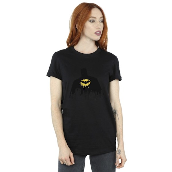DC Comics Dam/Kvinnor Batman Shadow Paint Bomull Boyfriend T- Black M
