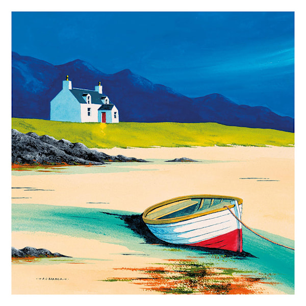 Anthony Barber Low Tide - Lewis Canvas Print 60cm x 60cm Kräm/ Cream/Blue/Green 60cm x 60cm