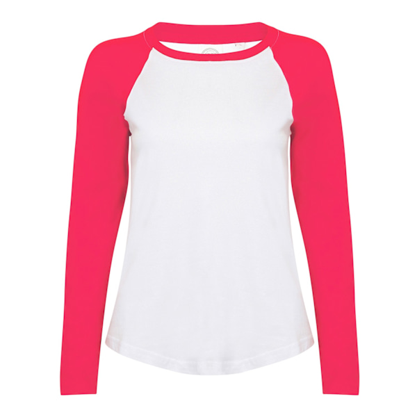 Skinni Fit Dam/Kvinnor Långärmad Baseball T-Shirt L Vit/ White/Hot Pink L