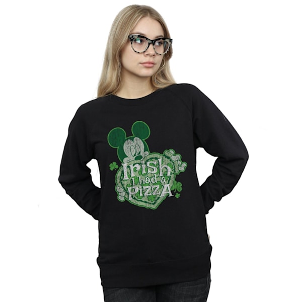 Disney Dam/Kvinnor Mickey Mouse Shamrock Pizza Sweatshirt S B Black S