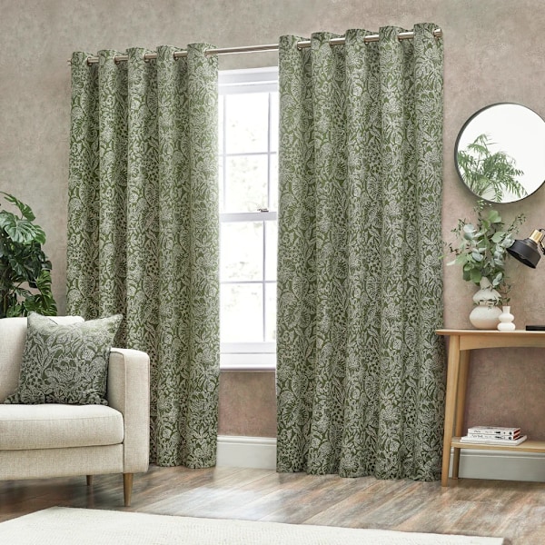 Wylder Bali Jacquard Botaniska Öglettgardiner 229cm x 229cm Oliv Olive 229cm x 229cm