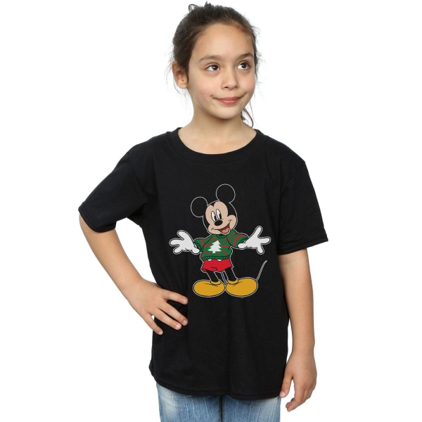 Disney Girls Mickey Mouse Jultröja Stroke Bomull T-shirt Black 5-6 Years