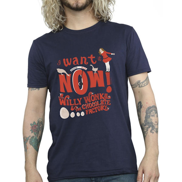 Willy Wonka Herr Verruca Salt Jag Vill Ha Den Nu T-shirt 3XL Marin Blå Navy Blue 3XL
