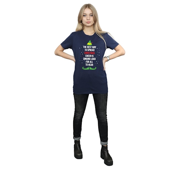 Elf Dam/Damer Julglädje Text Bomull Boyfriend T-Shirt Navy Blue M