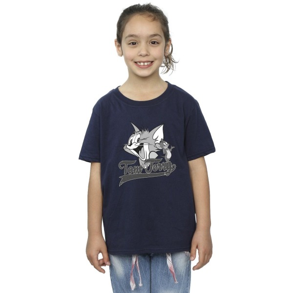 Tom And Jerry Girls Greyscale Square Bomull T-shirt 12-13 År Navy Blue 12-13 Years